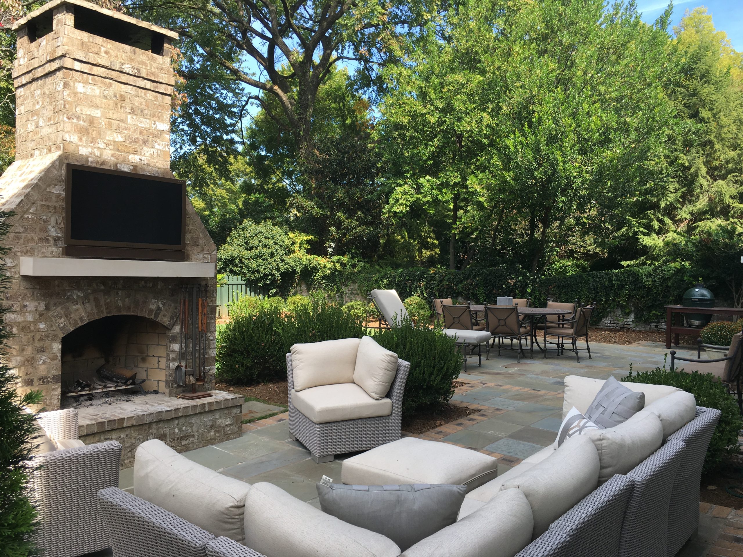 outdoor fireplace and seating