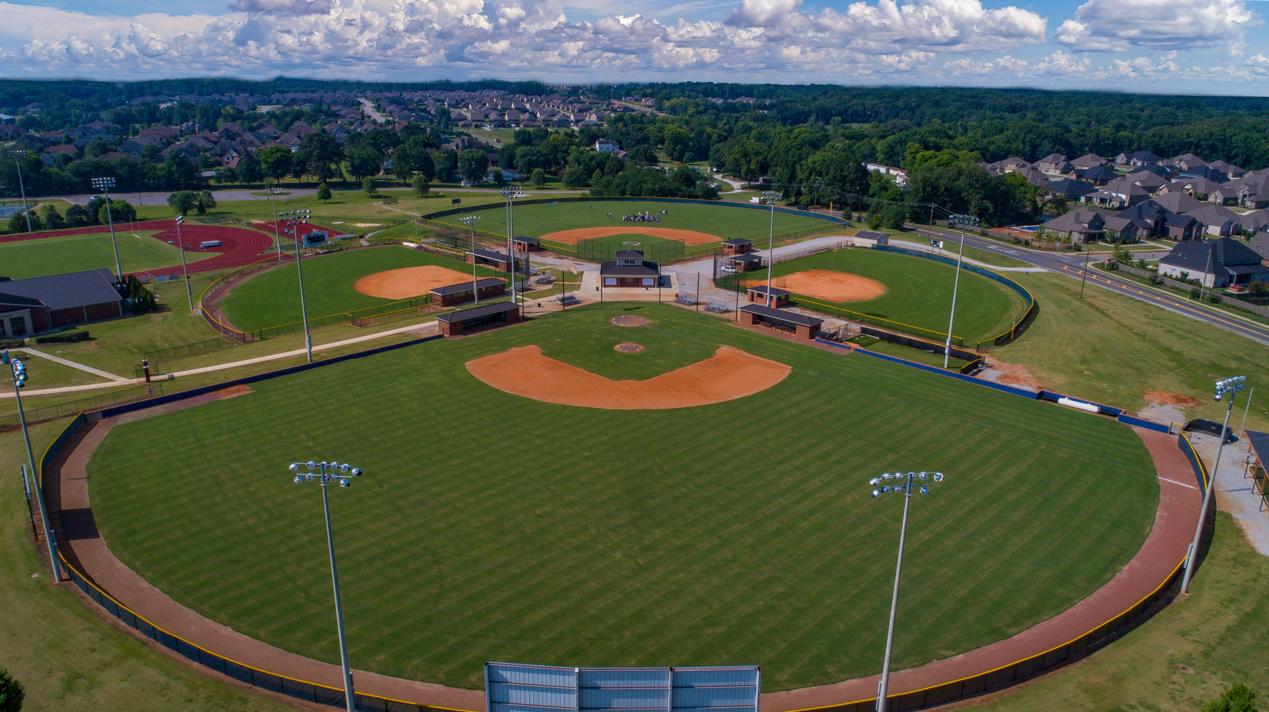 aerial view of baseball field at james clemson high school