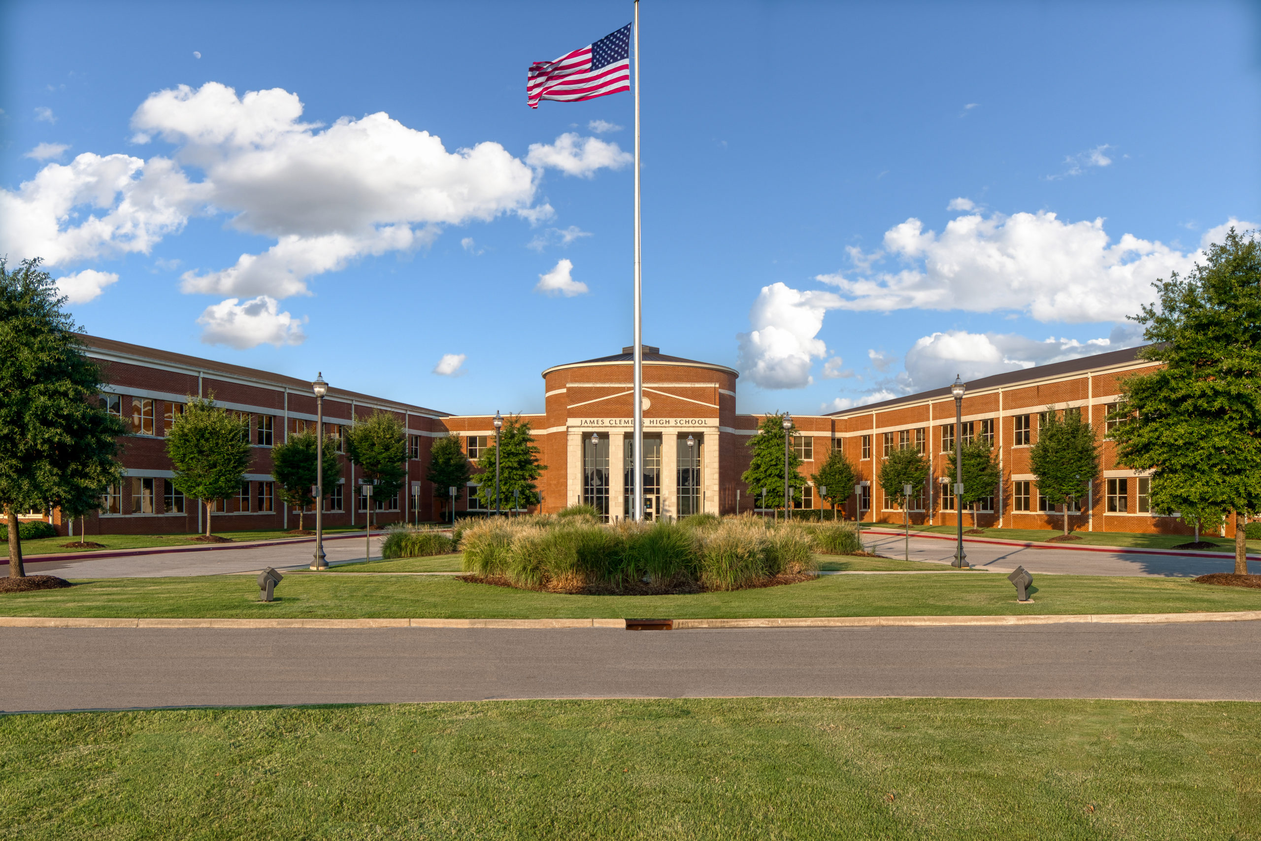 front of James Clemons High School with flag pole